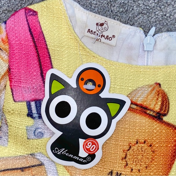 NWT 2T Boutique Baby Girls Designer Perfume Print Chanel Logo Yellow Dress - Picture 4 of 6